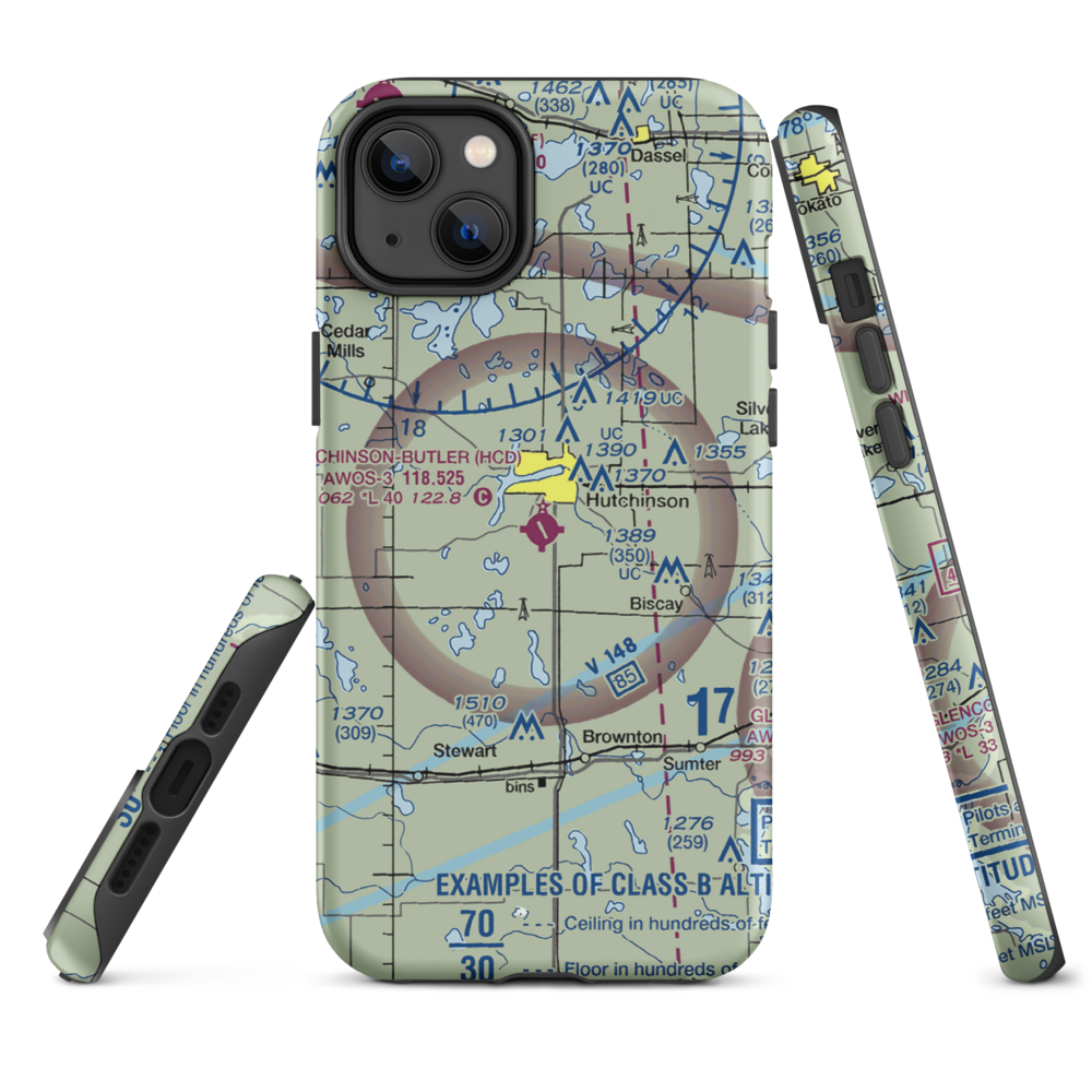 Hutchinson Municipal Butler Field (HCD) VFR Sectional  Tough iPhone Case iPhone 14 Plus model shown