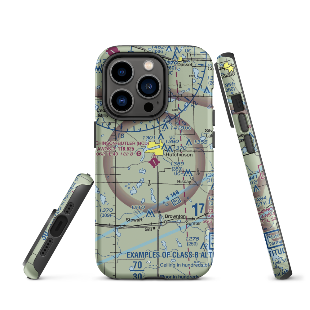 Hutchinson Municipal Butler Field (HCD) VFR Sectional  Tough iPhone Case iPhone 14 Pro model shown