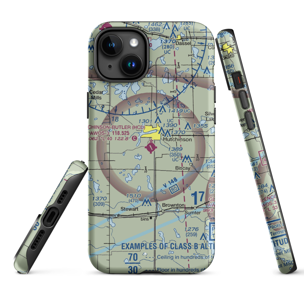 Hutchinson Municipal Butler Field (HCD) VFR Sectional  Tough iPhone Case iPhone 15 Plus model shown