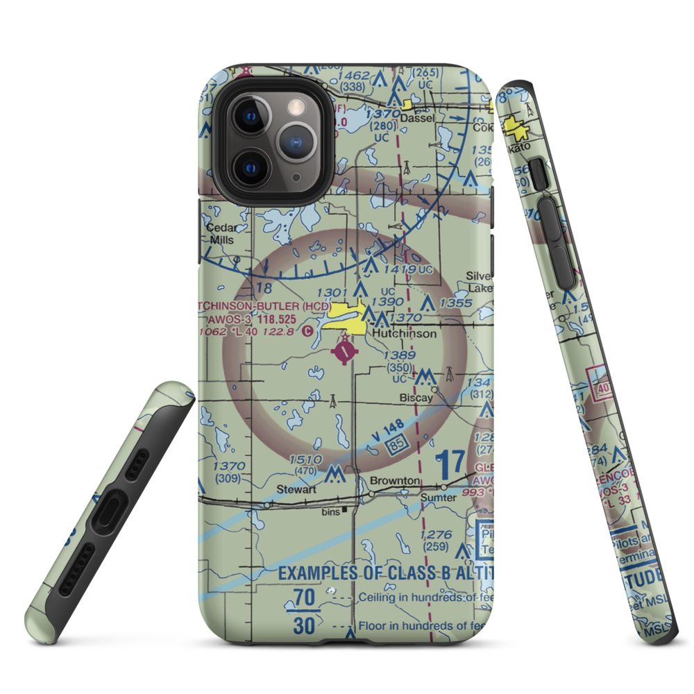 Hutchinson Municipal Butler Field (HCD) VFR Sectional  Tough iPhone Case iPhone 11 Pro Max model shown