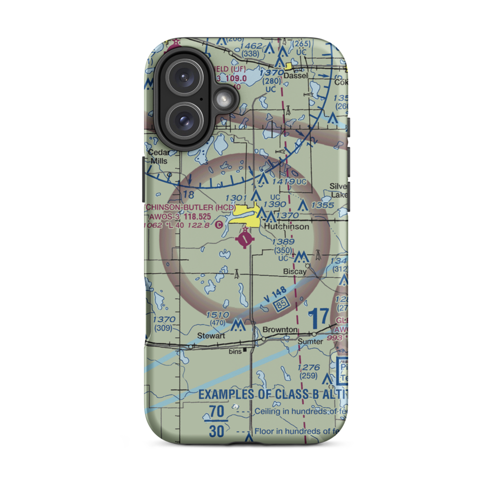 Hutchinson Municipal Butler Field (HCD) VFR Sectional  Tough iPhone Case iPhone 16 Plus model shown