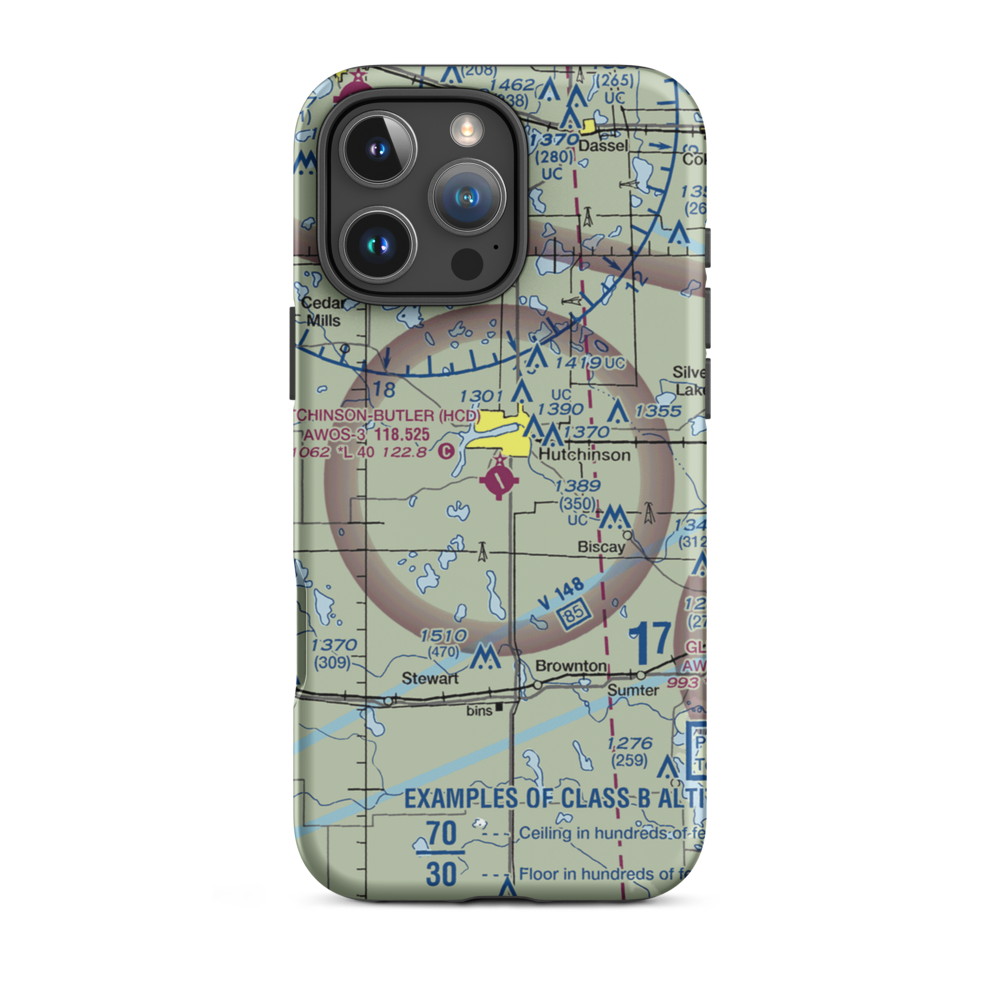 Hutchinson Municipal Butler Field (HCD) VFR Sectional  Tough iPhone Case iPhone 16 Pro Max model shown