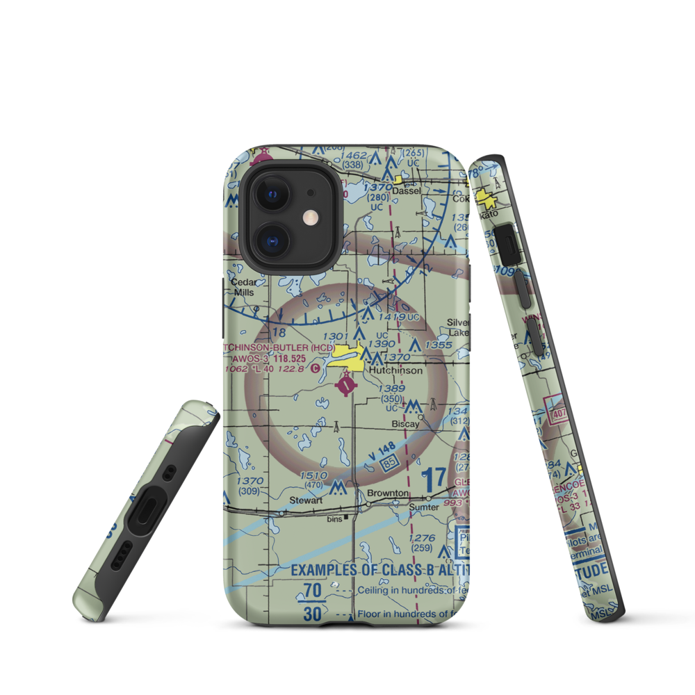 Hutchinson Municipal Butler Field (HCD) VFR Sectional  Tough iPhone Case iPhone 12 mini model shown