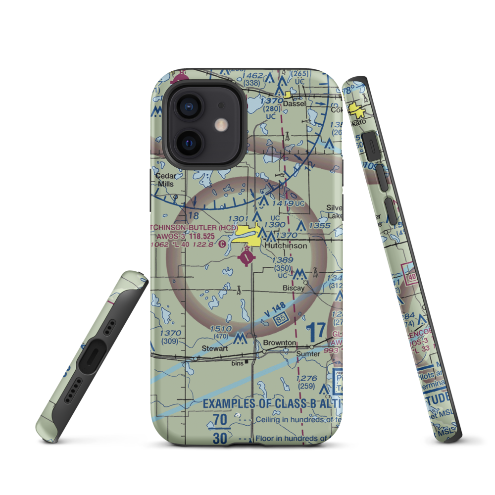 Hutchinson Municipal Butler Field (HCD) VFR Sectional  Tough iPhone Case iPhone 12 model shown