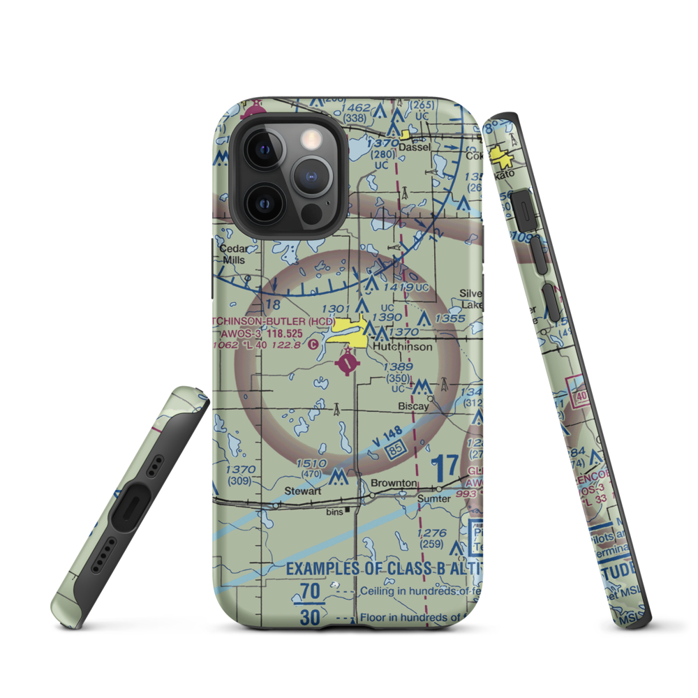 Hutchinson Municipal Butler Field (HCD) VFR Sectional  Tough iPhone Case iPhone 12 Pro model shown