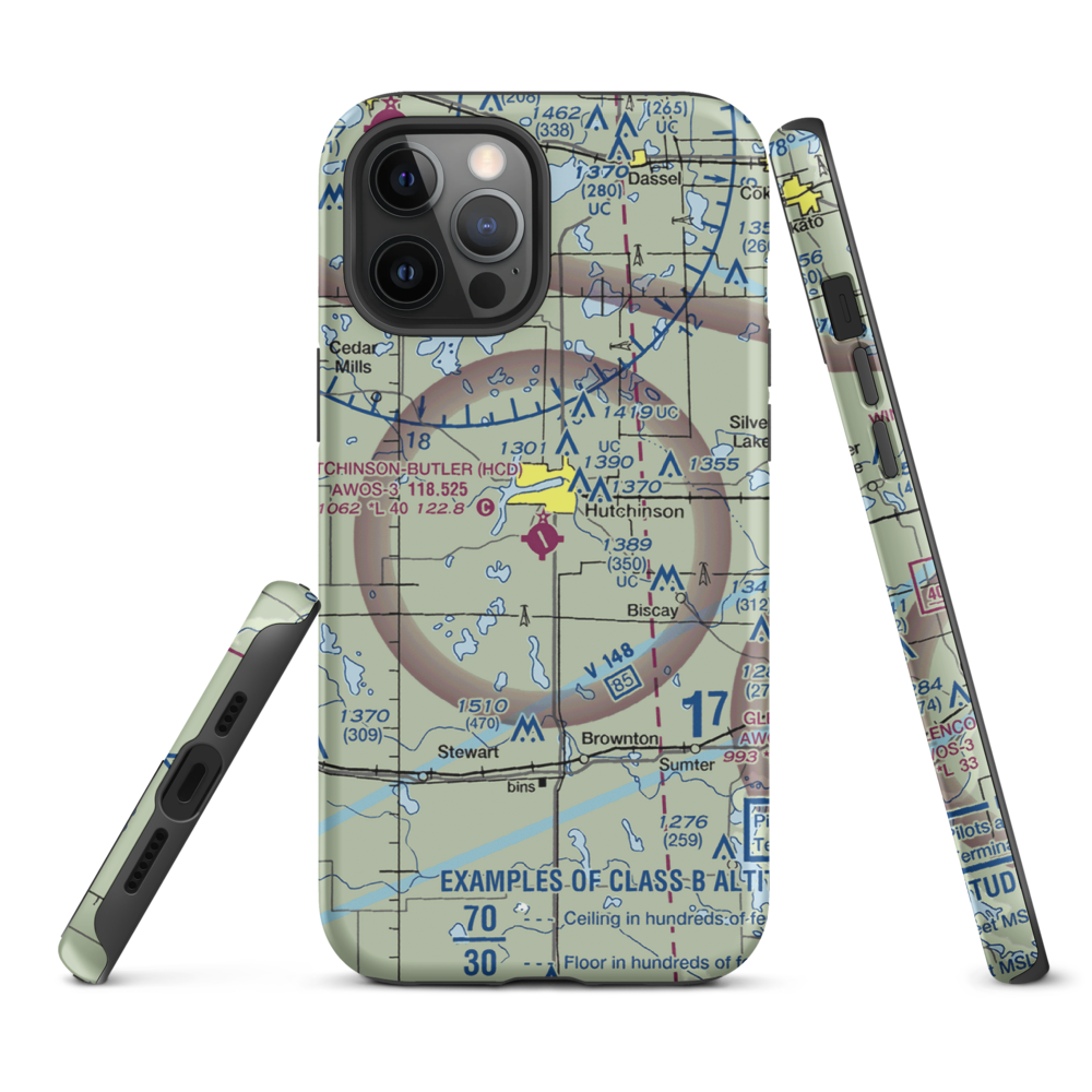 Hutchinson Municipal Butler Field (HCD) VFR Sectional  Tough iPhone Case iPhone 12 Pro Max model shown