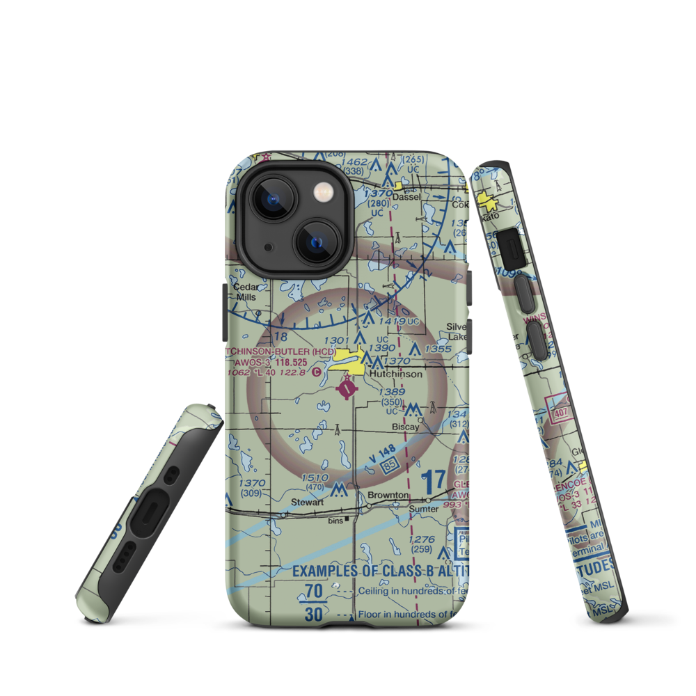 Hutchinson Municipal Butler Field (HCD) VFR Sectional  Tough iPhone Case iPhone 13 mini model shown
