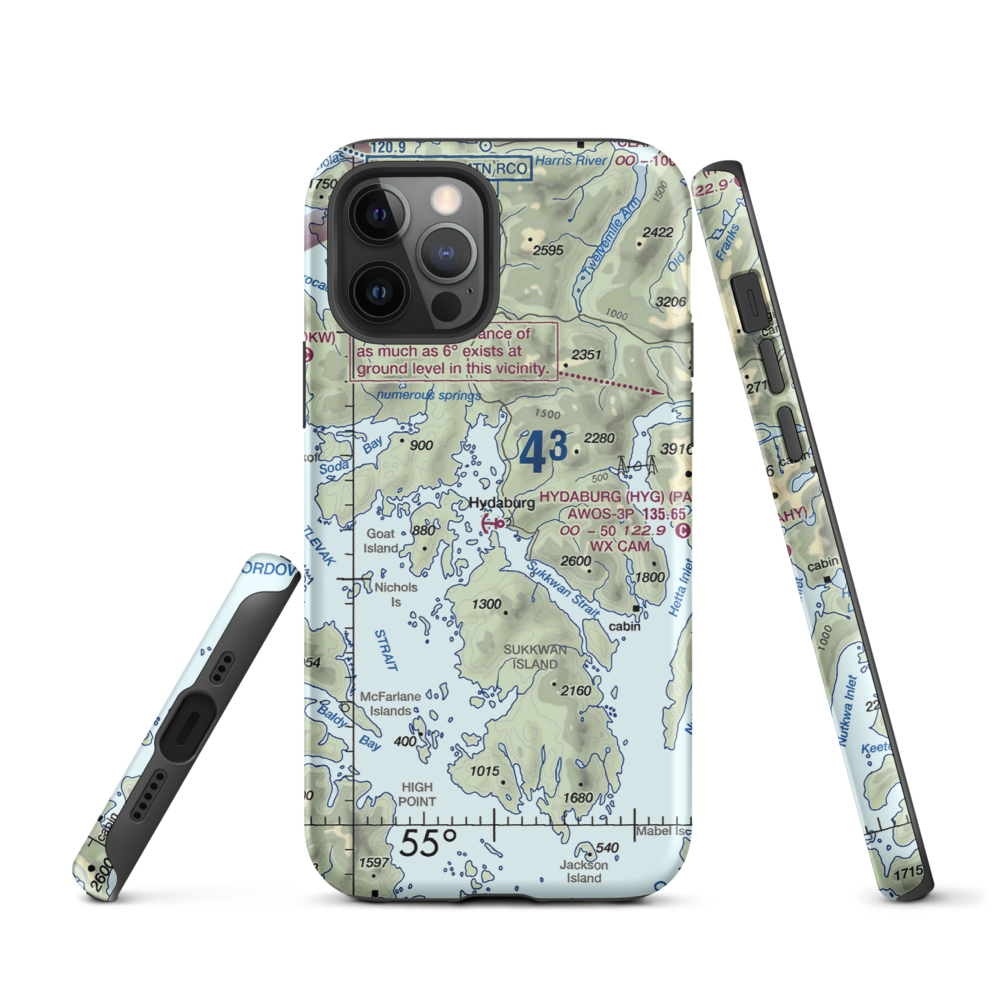 Hydaburg Seaplane Base (HYG) VFR Sectional  Tough iPhone Case iPhone 12 Pro model shown