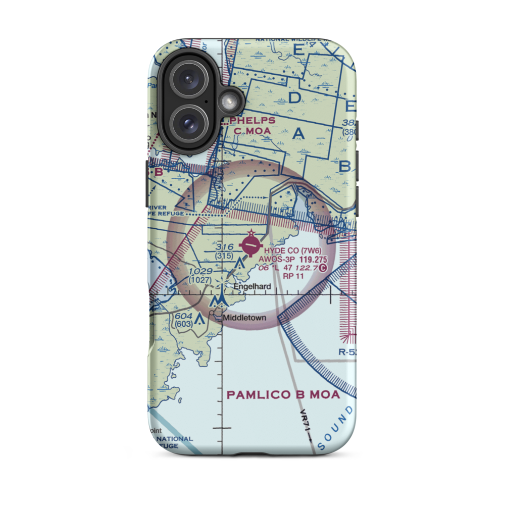 Hyde County Airport (7W6) VFR Sectional  Tough iPhone Case iPhone 16 Plus model shown
