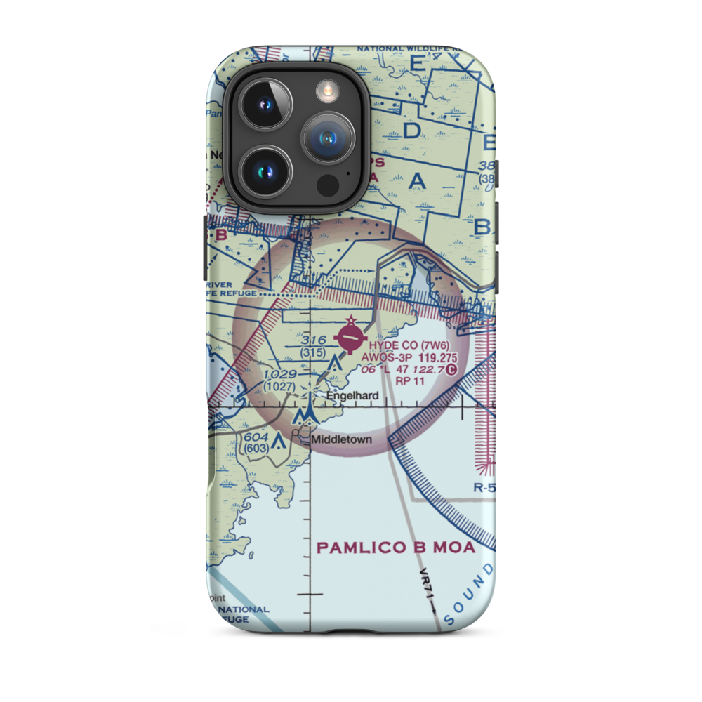 Hyde County Airport (7W6) VFR Sectional  Tough iPhone Case iPhone 16 Pro Max model shown