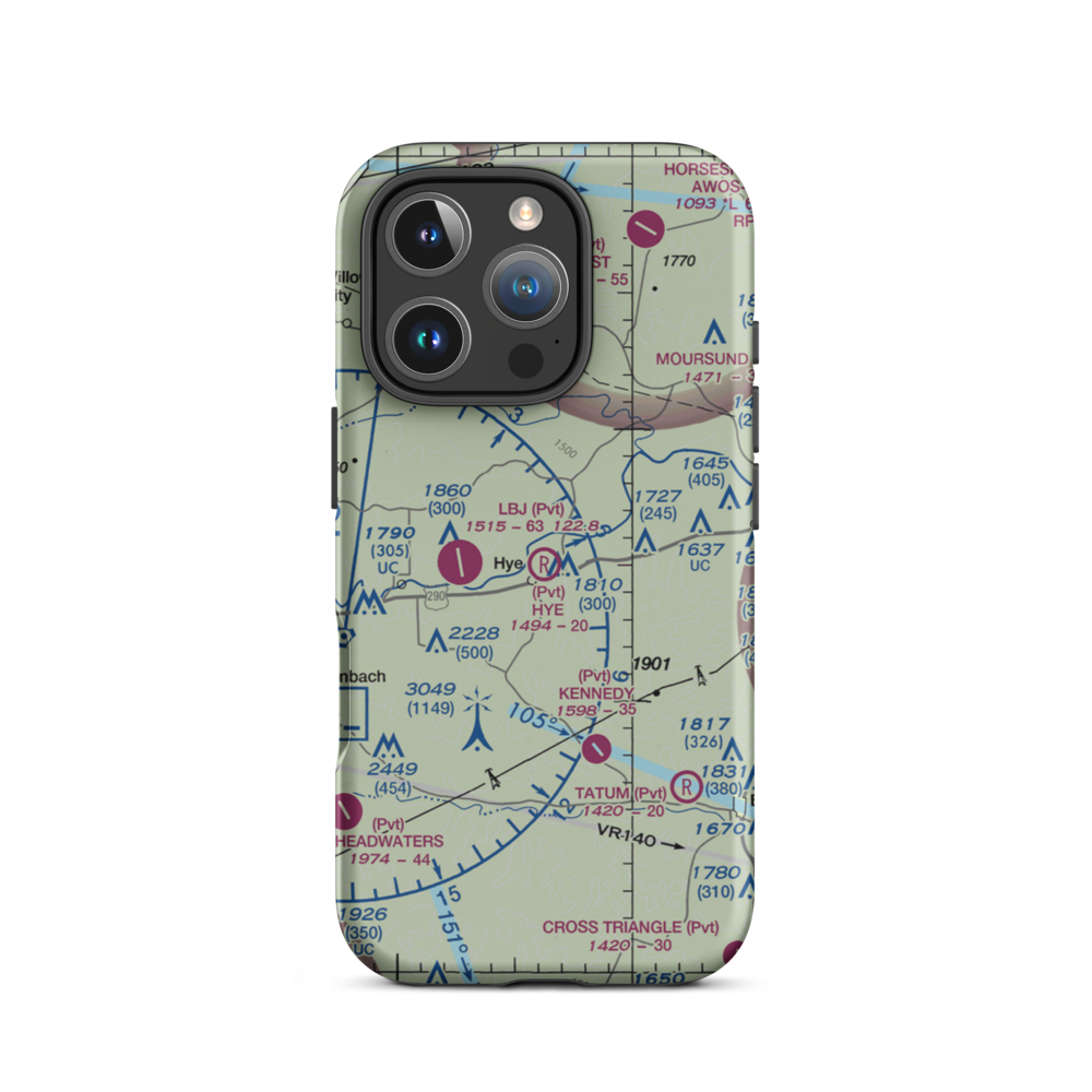Hye Airport (0TS0) VFR Sectional  Tough iPhone Case iPhone 16 Pro model shown