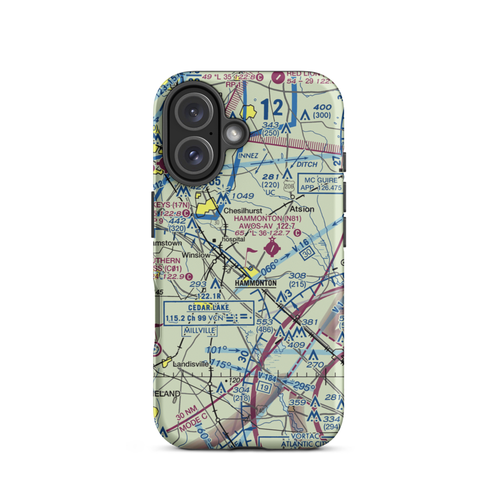 Ideal Mfg Corp Airport (NJ69) VFR Sectional  Tough iPhone Case iPhone 16 model shown