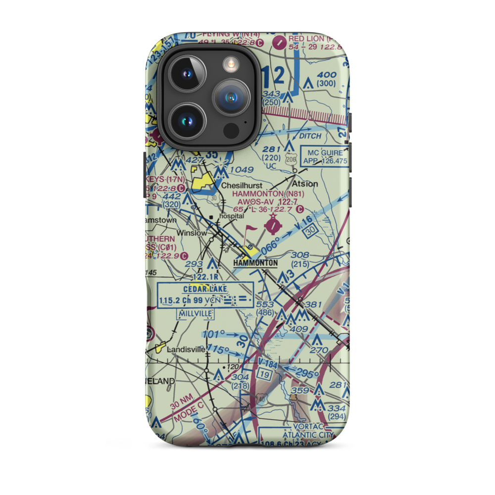 Ideal Mfg Corp Airport (NJ69) VFR Sectional  Tough iPhone Case iPhone 16 Pro Max model shown
