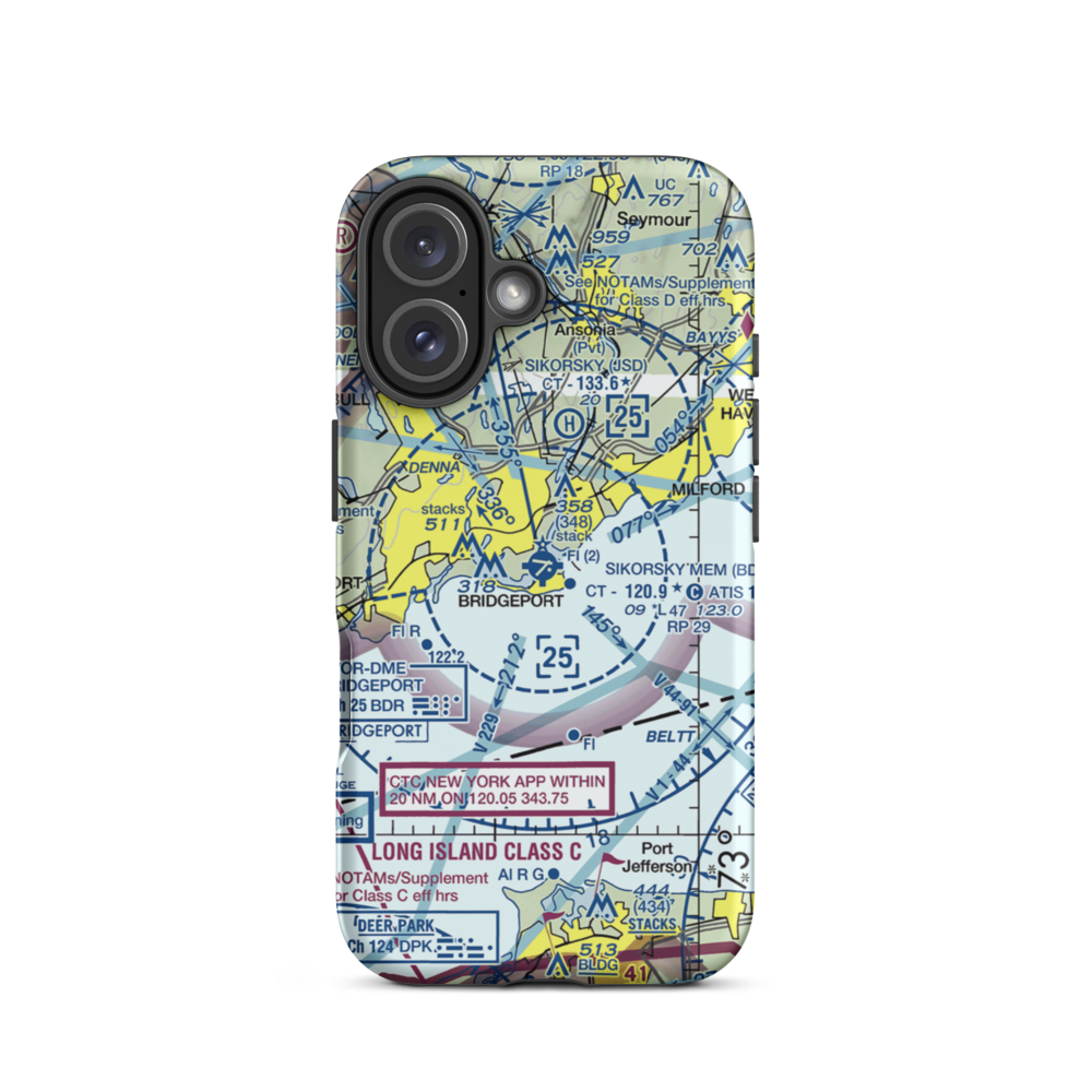 Igor I Sikorsky Memorial Airport (BDR) VFR Sectional  Tough iPhone Case iPhone 16 model shown