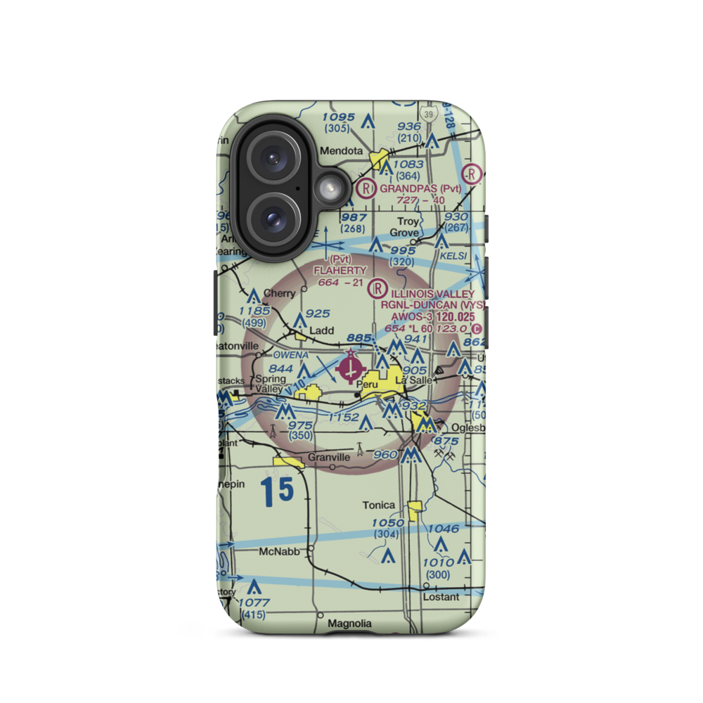 Illinois Valley Regional Airport-Walter A Duncan Field (VYS) VFR Sectional  Tough iPhone Case iPhone 16 model shown