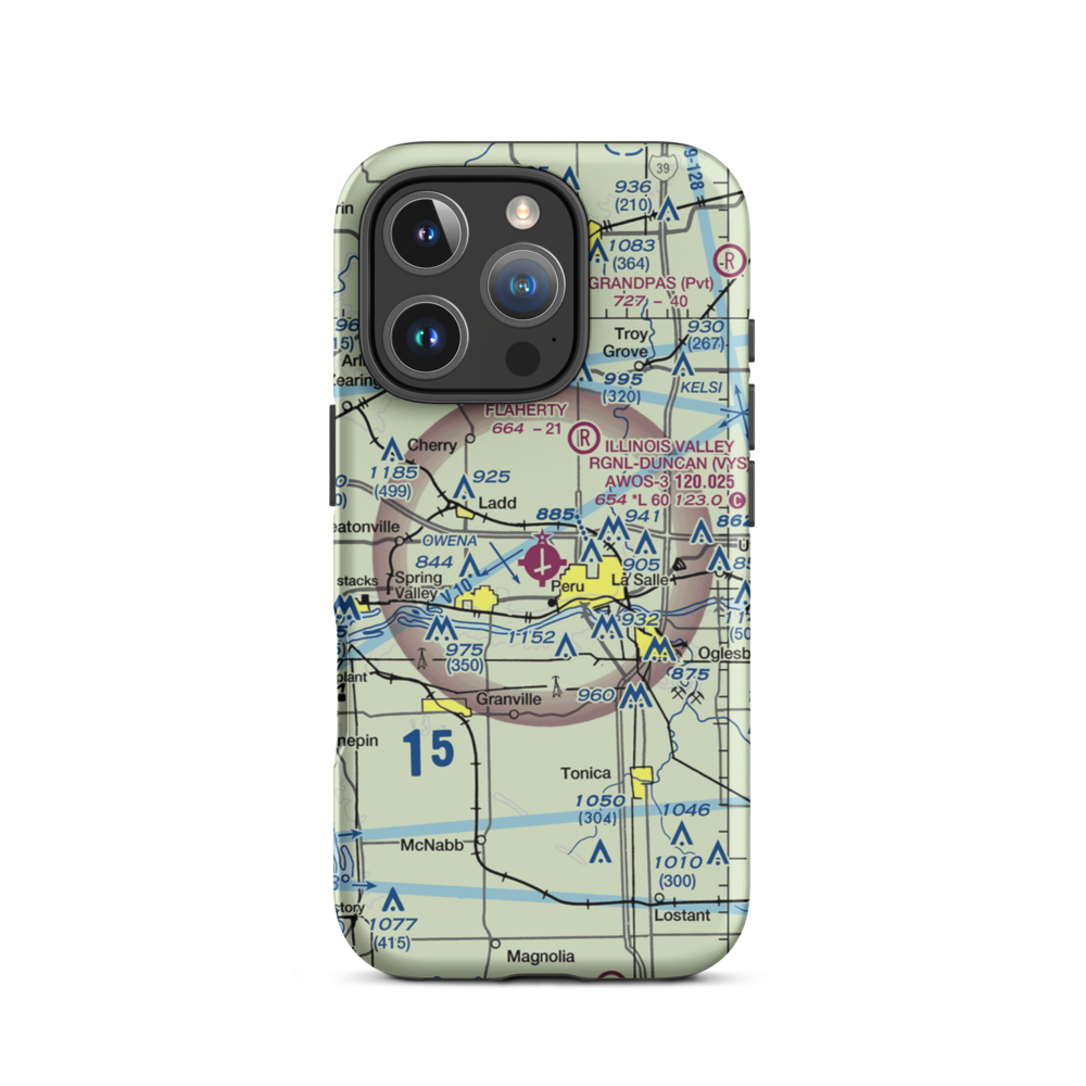 Illinois Valley Regional Airport-Walter A Duncan Field (VYS) VFR Sectional  Tough iPhone Case iPhone 16 Pro model shown