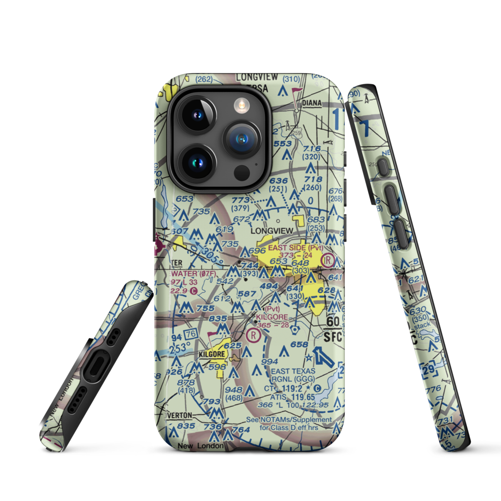 In The Trenches Airport (XS02) VFR Sectional  Tough iPhone Case iPhone 15 Pro model shown