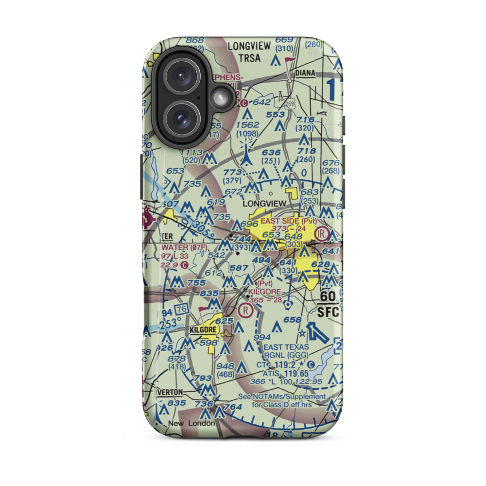 In The Trenches Airport (XS02) VFR Sectional  Tough iPhone Case iPhone 16 Plus model shown