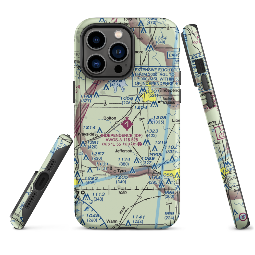 Independence Municipal Airport (IDP) VFR Sectional  Tough iPhone Case iPhone 14 Pro Max model shown