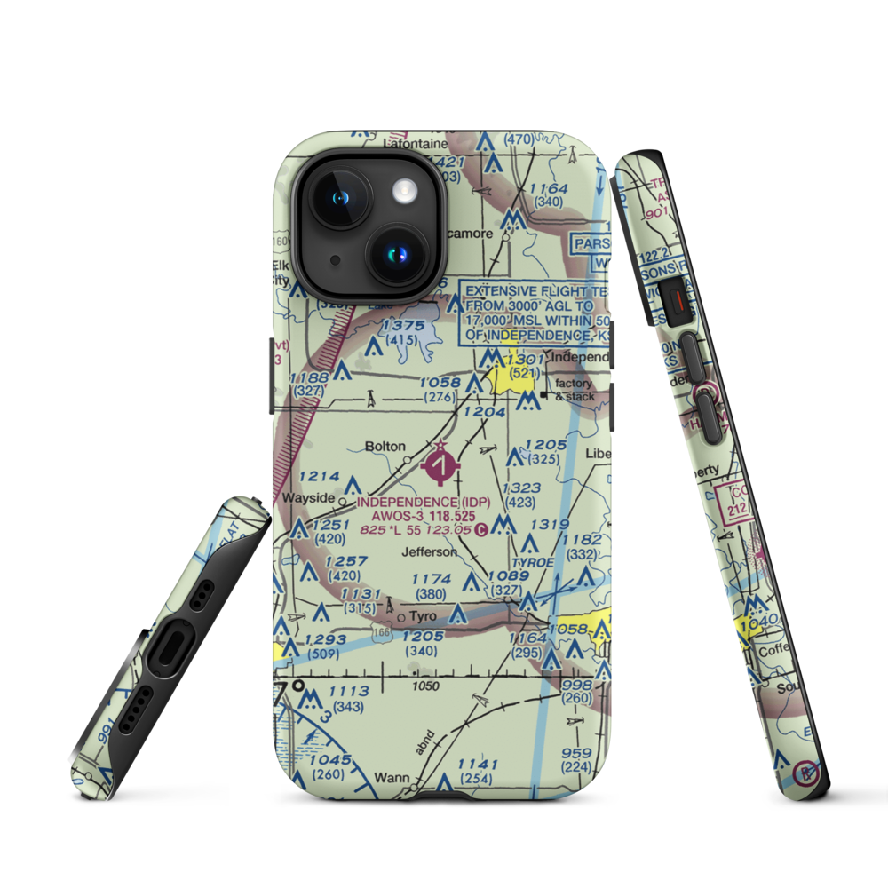 Independence Municipal Airport (IDP) VFR Sectional  Tough iPhone Case iPhone 15 model shown