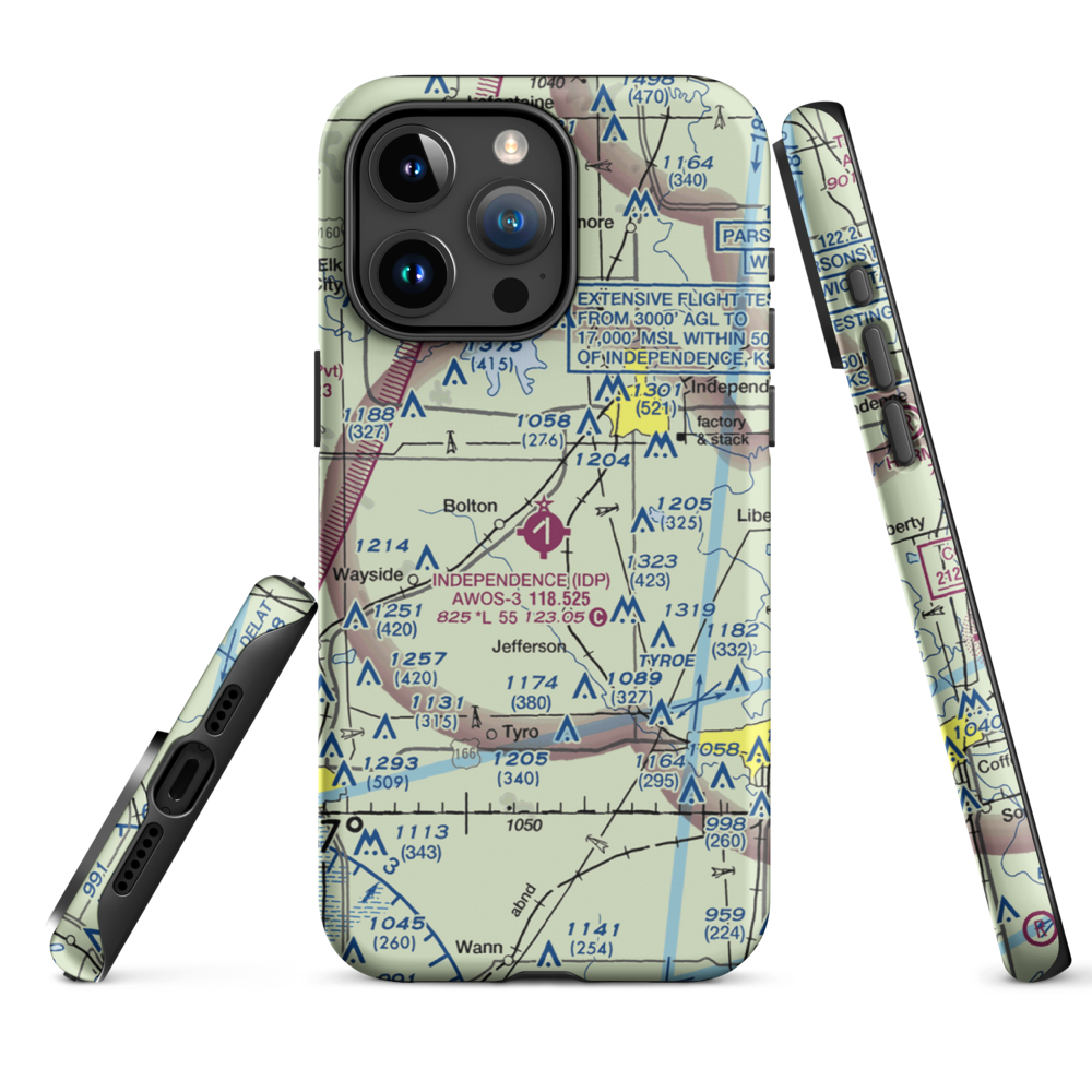 Independence Municipal Airport (IDP) VFR Sectional  Tough iPhone Case iPhone 15 Pro Max model shown
