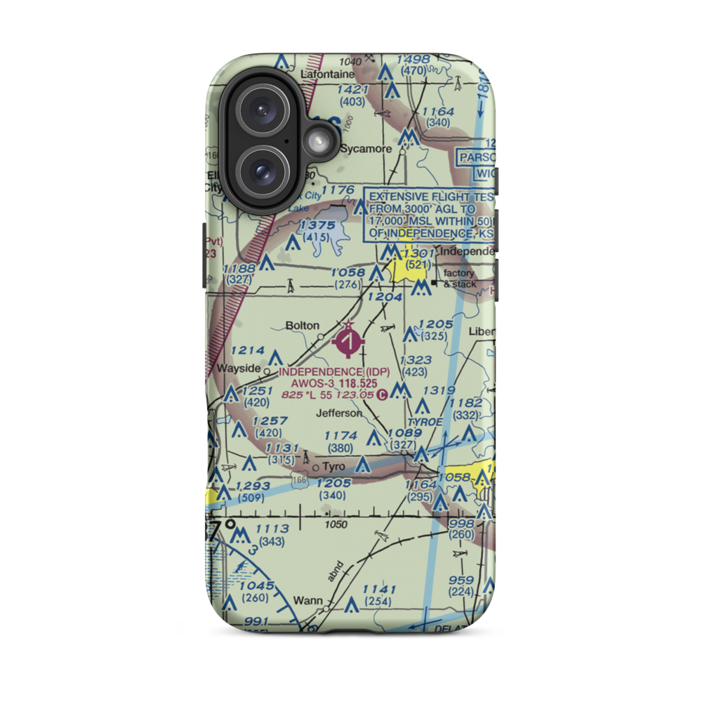 Independence Municipal Airport (IDP) VFR Sectional  Tough iPhone Case iPhone 16 Plus model shown