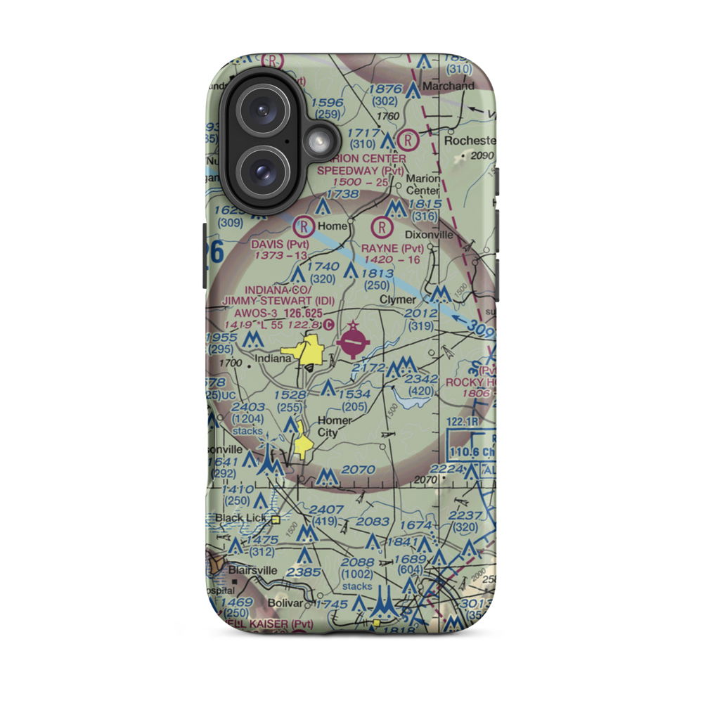 Indiana County/Jimmy Stewart Fld/ Airport (IDI) VFR Sectional  Tough iPhone Case iPhone 16 Plus model shown