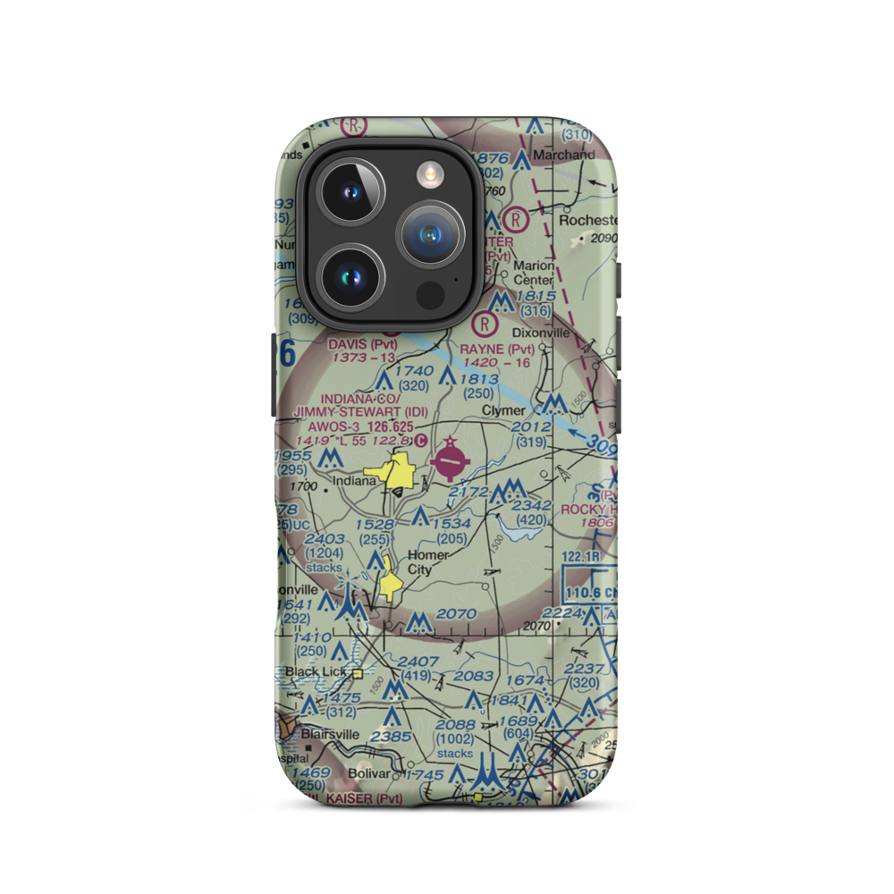 Indiana County/Jimmy Stewart Fld/ Airport (IDI) VFR Sectional  Tough iPhone Case iPhone 16 Pro model shown