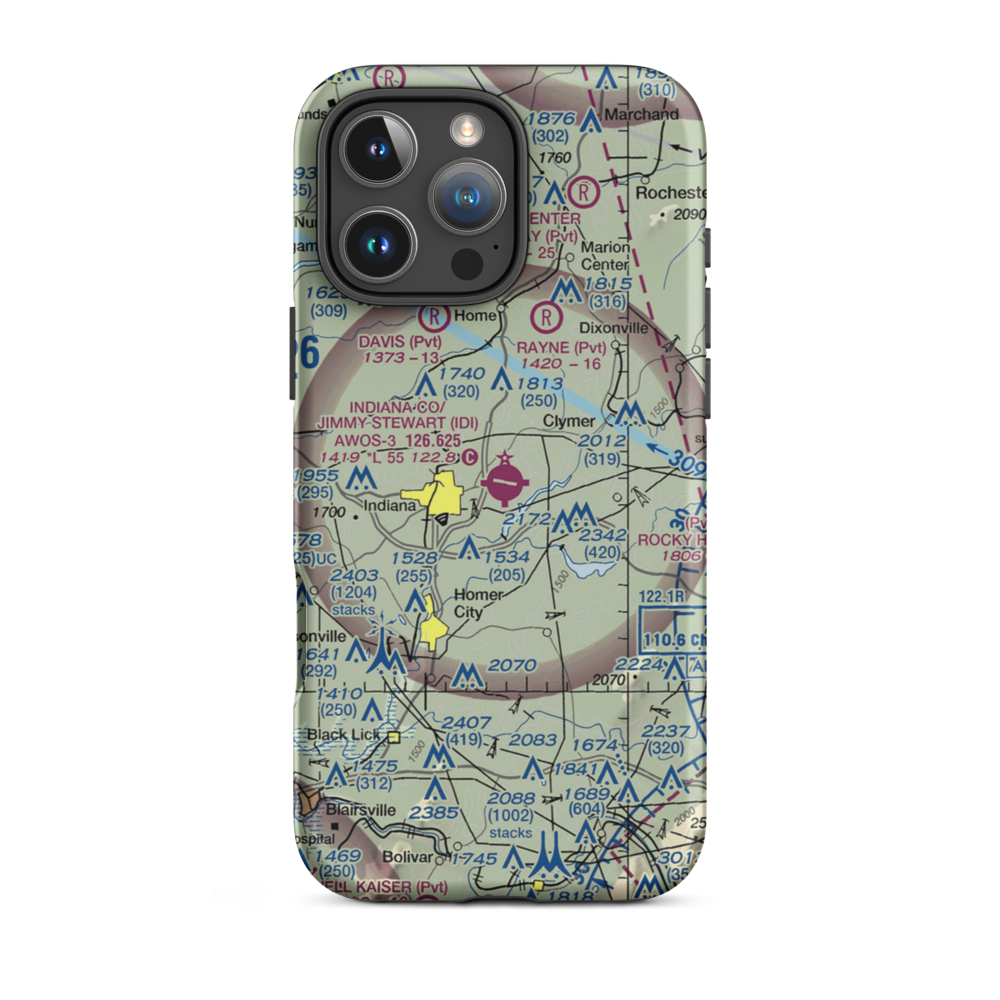 Indiana County/Jimmy Stewart Fld/ Airport (IDI) VFR Sectional  Tough iPhone Case iPhone 16 Pro Max model shown