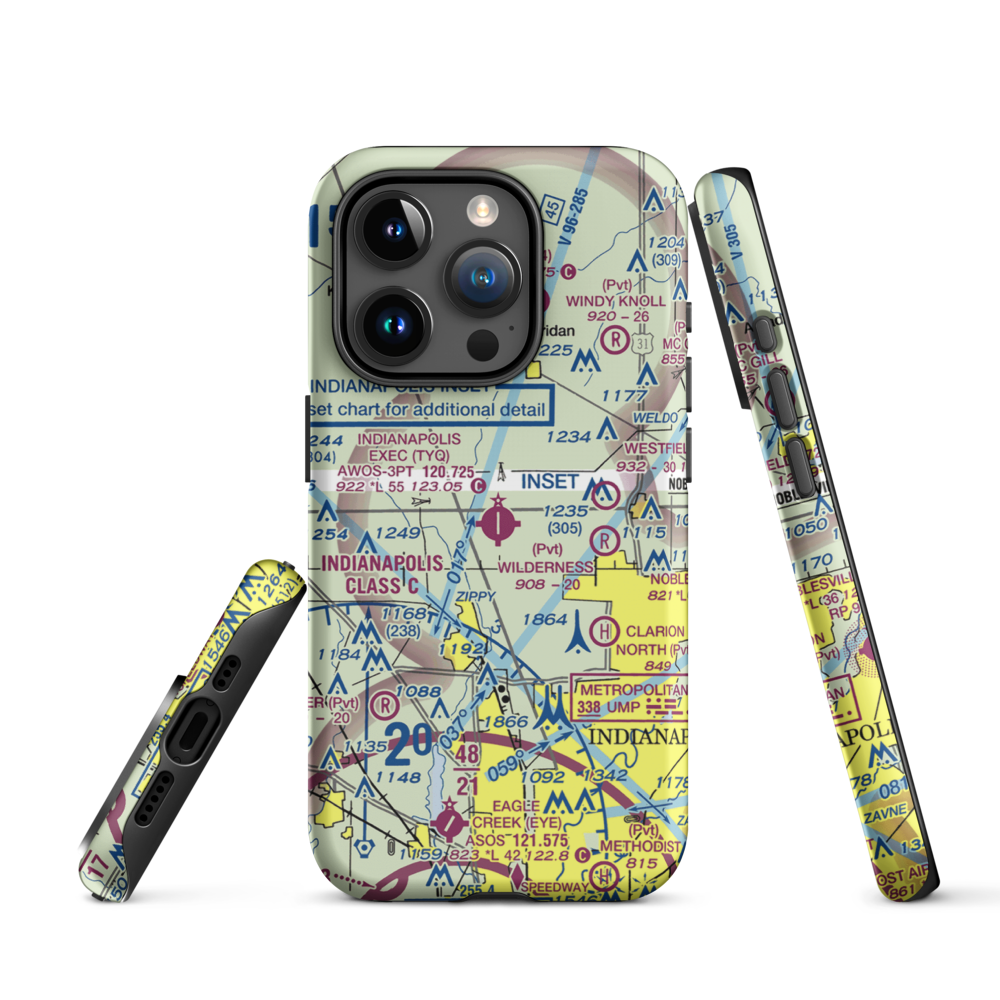 Indianapolis Executive Airport (TYQ) VFR Sectional  Tough iPhone Case iPhone 15 Pro model shown