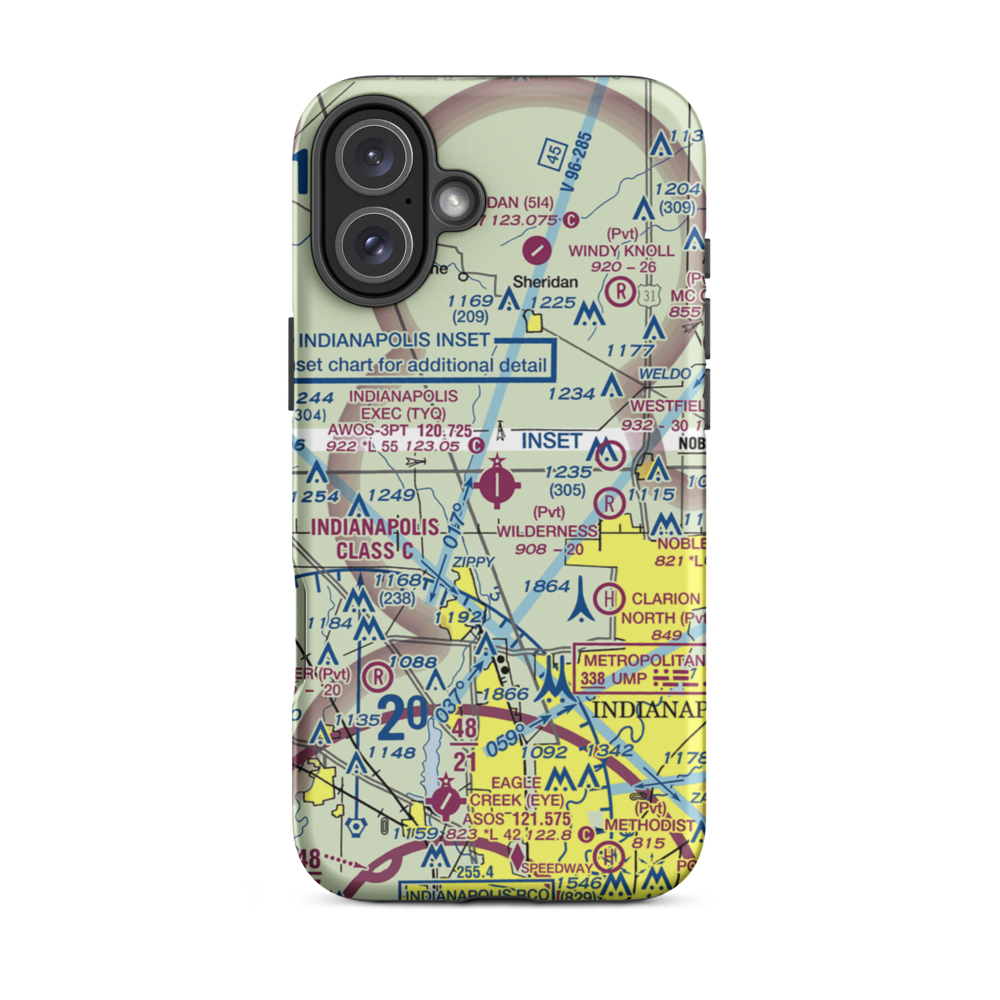 Indianapolis Executive Airport (TYQ) VFR Sectional  Tough iPhone Case iPhone 16 Plus model shown
