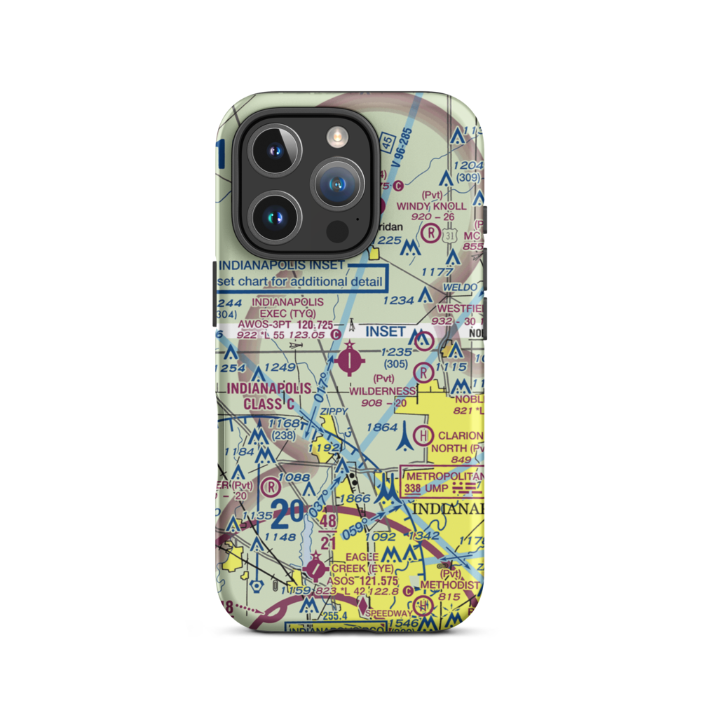 Indianapolis Executive Airport (TYQ) VFR Sectional  Tough iPhone Case iPhone 16 Pro model shown