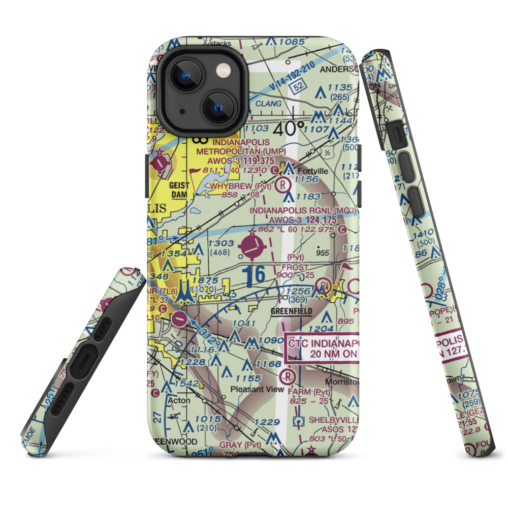 Indianapolis Regional Airport (MQJ) VFR Sectional  Tough iPhone Case iPhone 14 Plus model shown