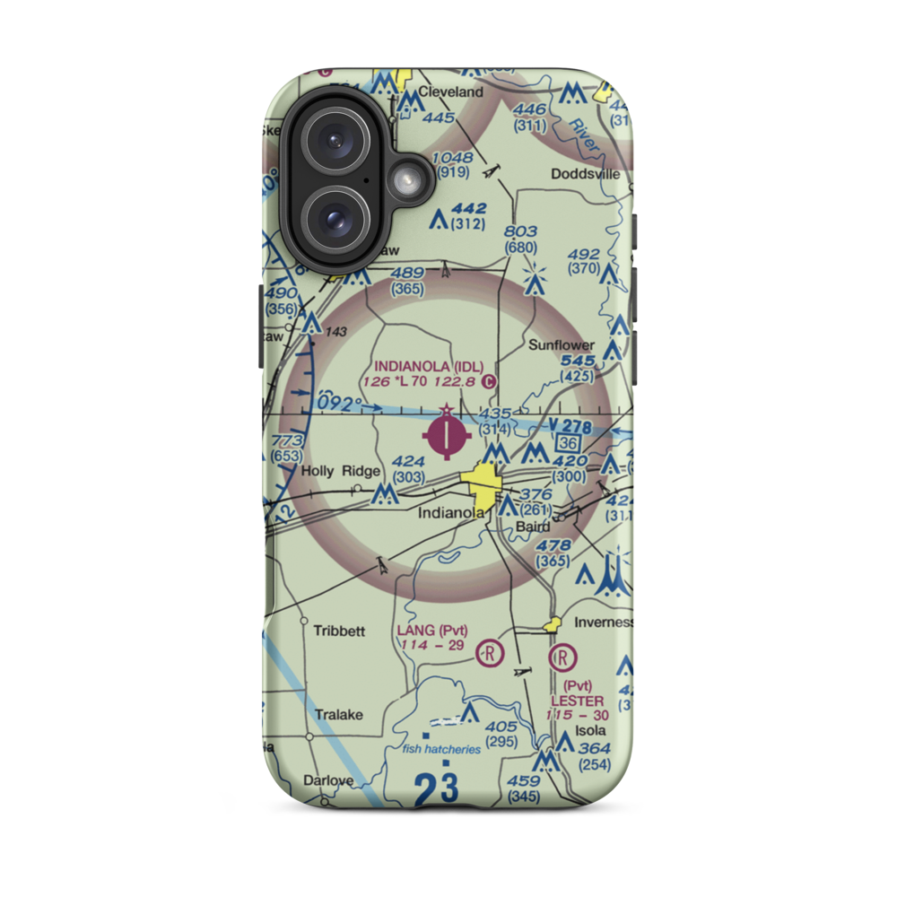 Indianola Municipal Airport (IDL) VFR Sectional  Tough iPhone Case iPhone 16 Plus model shown