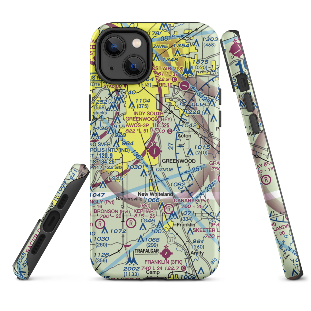 Indy South Greenwood Airport (HFY) VFR Sectional  Tough iPhone Case iPhone 14 Plus model shown