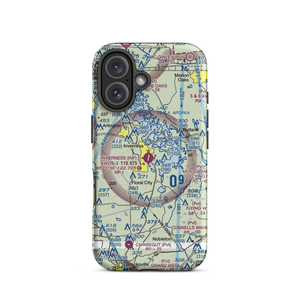 Inverness Airport (INF) VFR Sectional  Tough iPhone Case iPhone 16 model shown