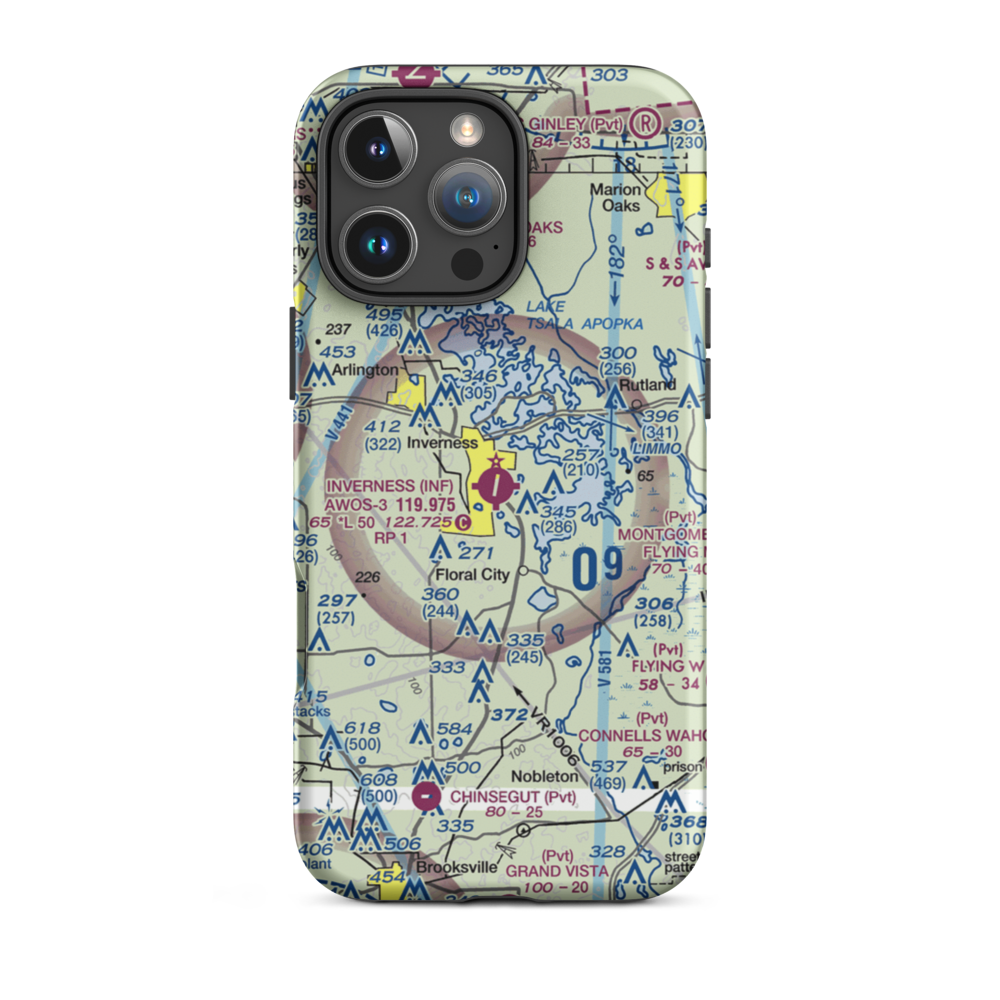 Inverness Airport (INF) VFR Sectional  Tough iPhone Case iPhone 16 Pro Max model shown