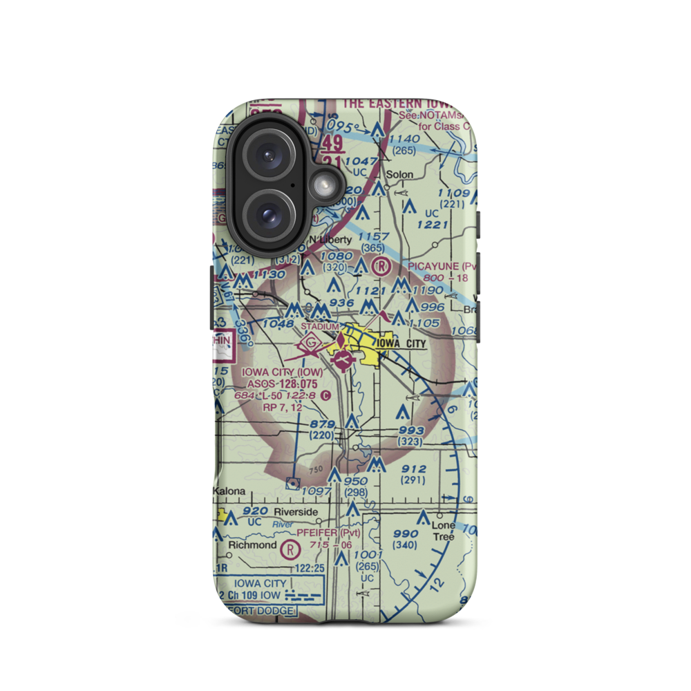 Iowa City Municipal Airport (IOW) VFR Sectional  Tough iPhone Case iPhone 16 model shown