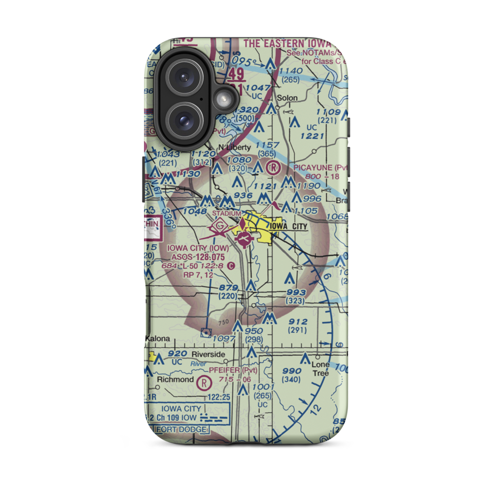 Iowa City Municipal Airport (IOW) VFR Sectional  Tough iPhone Case iPhone 16 Plus model shown