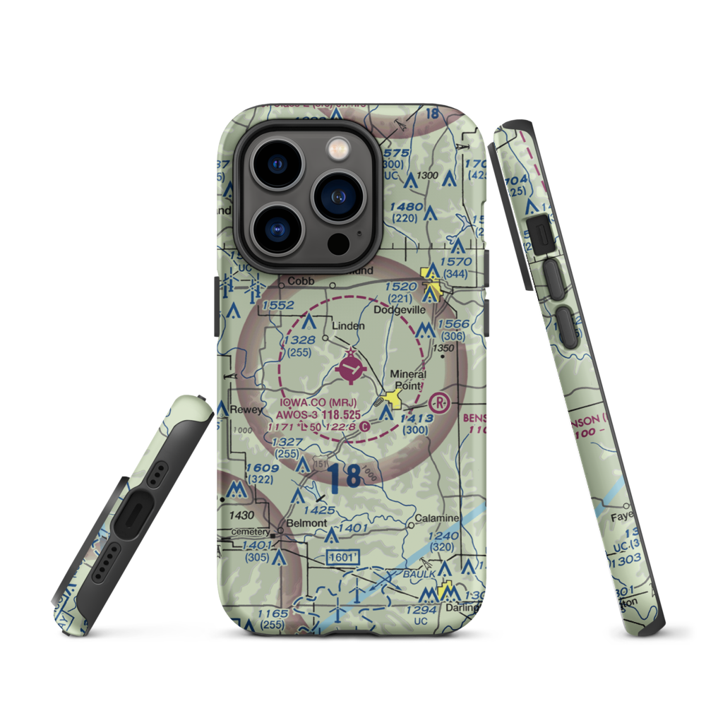 Iowa County Airport (MRJ) VFR Sectional  Tough iPhone Case iPhone 14 Pro model shown
