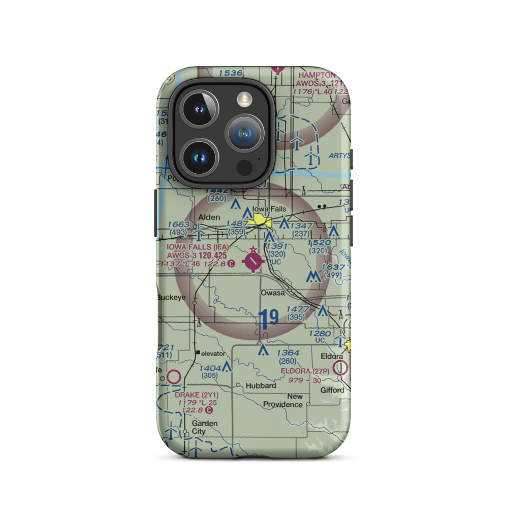 Iowa Falls Municipal Airport (IFA) VFR Sectional  Tough iPhone Case iPhone 16 Pro model shown