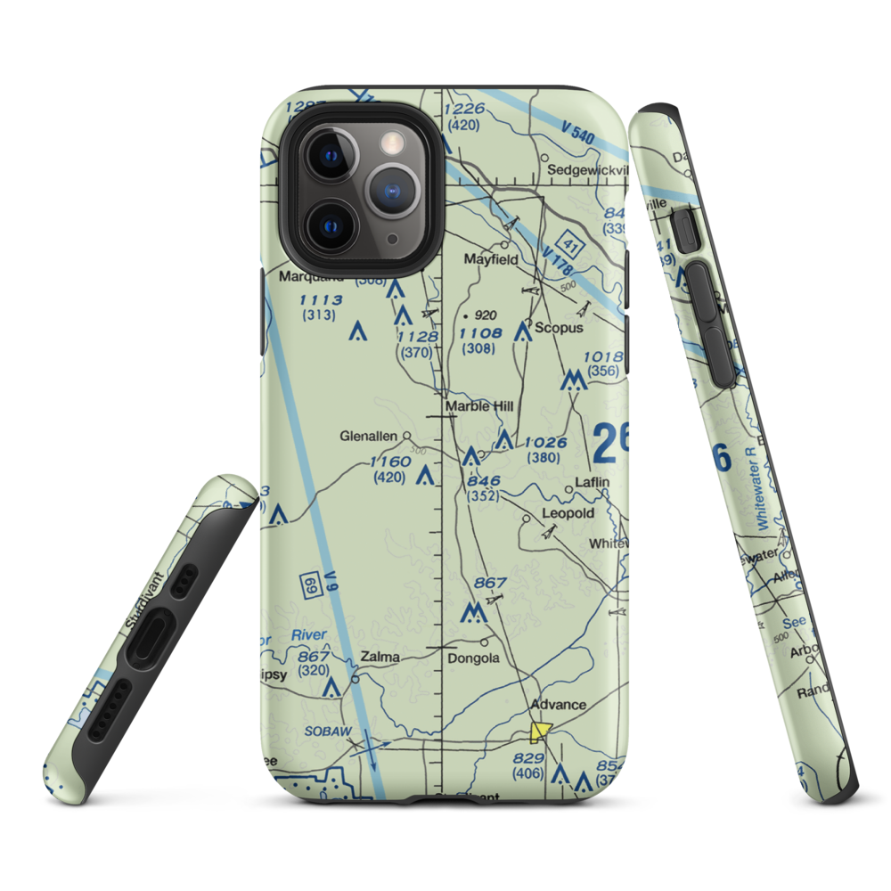 Ira Biffle Airfield (0T3) VFR Sectional  Tough iPhone Case iPhone 11 Pro model shown