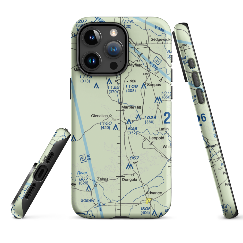 Ira Biffle Airfield (0T3) VFR Sectional  Tough iPhone Case iPhone 15 Pro Max model shown