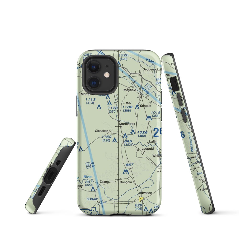 Ira Biffle Airfield (0T3) VFR Sectional  Tough iPhone Case iPhone 12 mini model shown