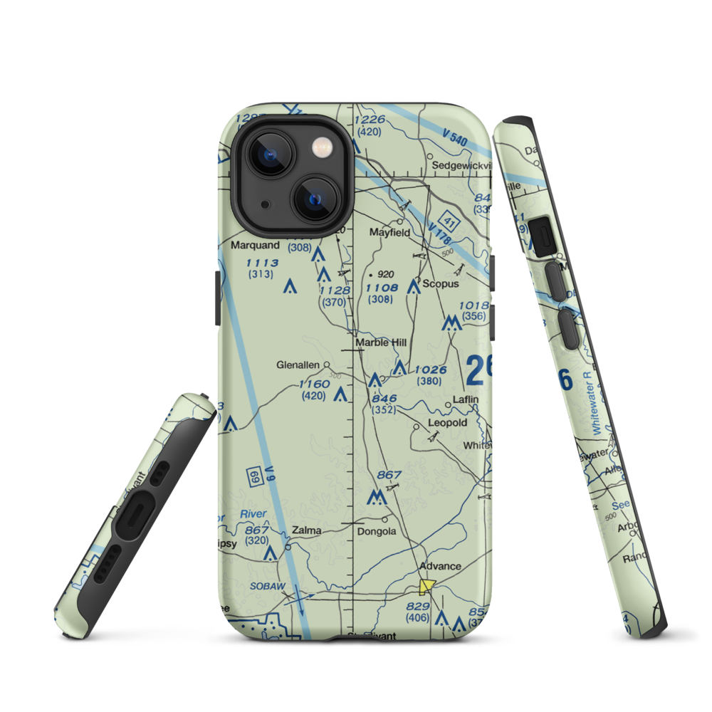 Ira Biffle Airfield (0T3) VFR Sectional  Tough iPhone Case iPhone 13 model shown