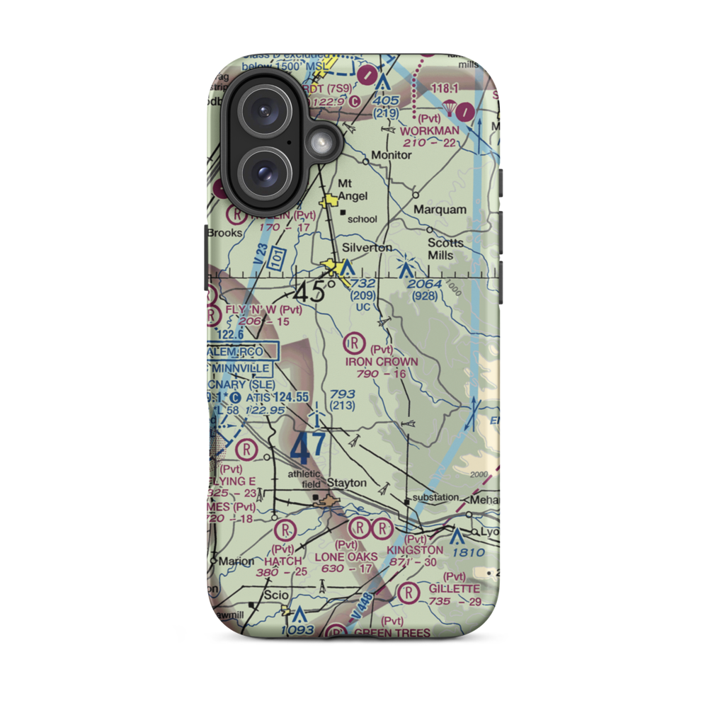 Iron Crown Airport (22OR) VFR Sectional  Tough iPhone Case iPhone 16 Plus model shown