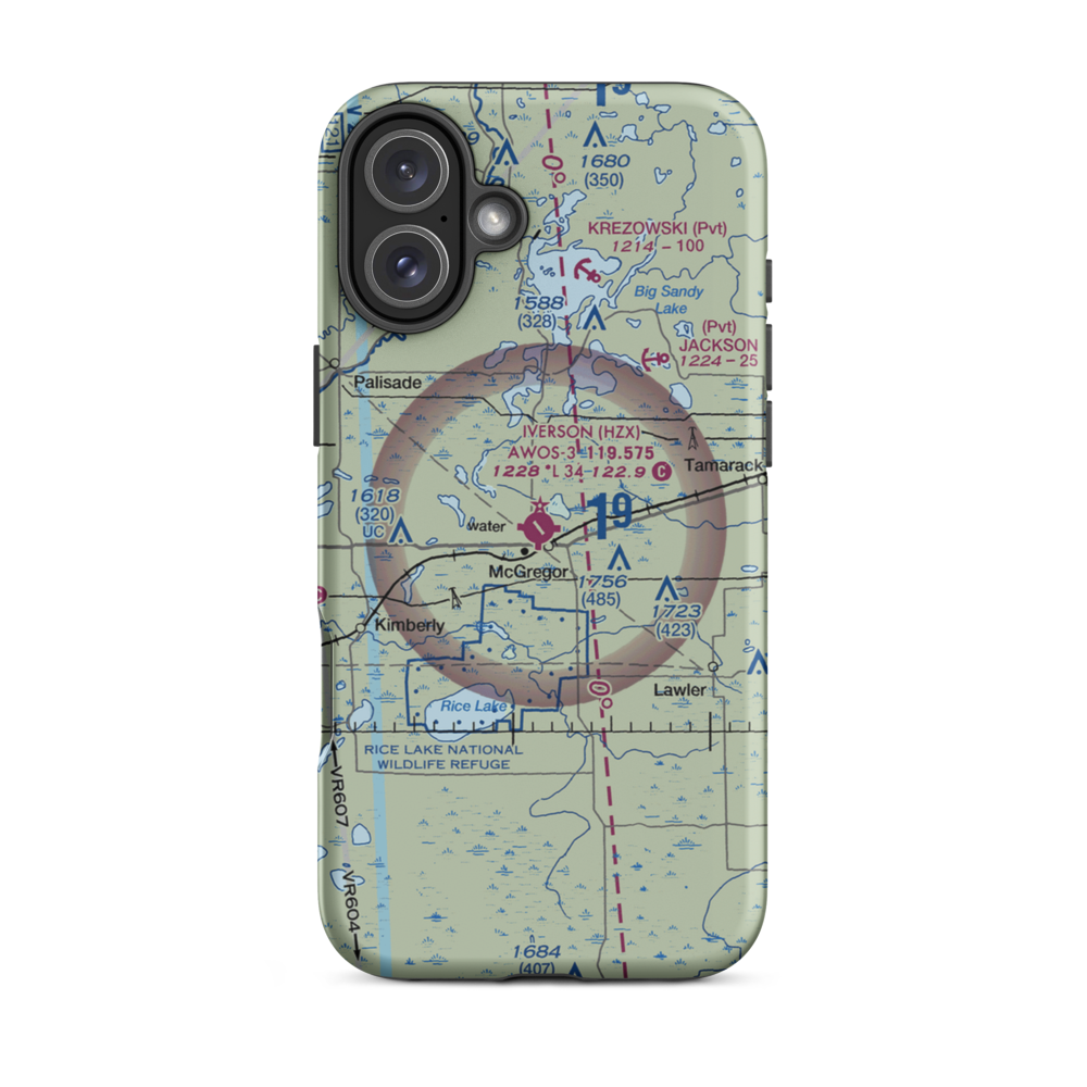 Isedor Iverson Airport (HZX) VFR Sectional  Tough iPhone Case iPhone 16 Plus model shown