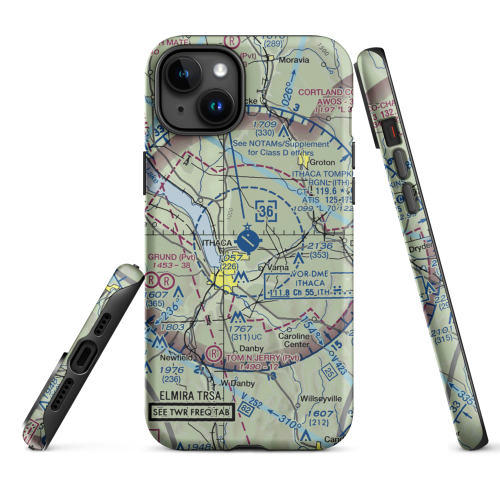 Ithaca Tompkins Regional Airport (ITH) VFR Sectional  Tough iPhone Case iPhone 15 Plus model shown