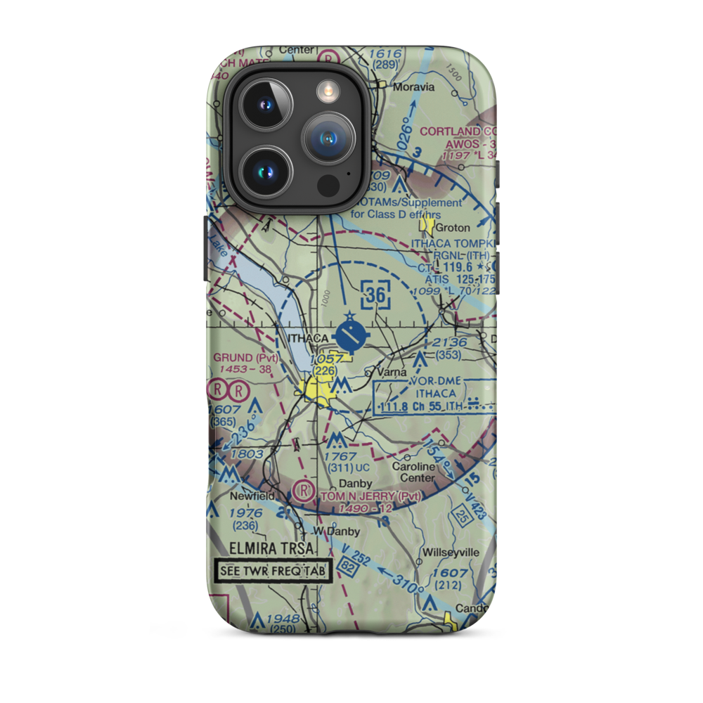 Ithaca Tompkins Regional Airport (ITH) VFR Sectional  Tough iPhone Case iPhone 16 Pro Max model shown