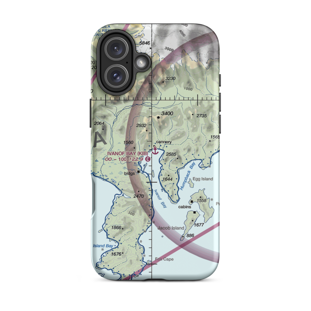 Ivanof Bay Seaplane Base (KIB) VFR Sectional  Tough iPhone Case iPhone 16 Plus model shown